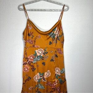 CantonWalker Slip Dress XL Orange Floral Slit Cowl Neck Sleeveless Strappy New